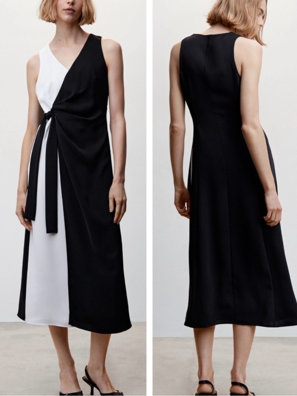 NWT- Mango! Womens Black and white wrap dress, slimming and timeless size small - Picture 12 of 13